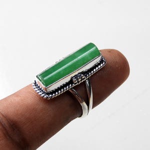 Green Nephrite Jade Sterling Silver Ring: Natural Stone Jewelry