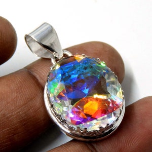 Rainbow Mystic Topaz Pendant , Sterling Silver Mystic Topaz Necklace, 37x22 mm Mercury Mystic Topaz Jewelry Pendant ,Gift For Her, Necklace image 2