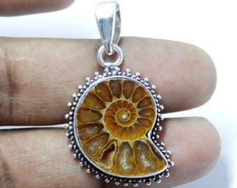 Ammonite Fossil Pendant, 925 Sterling Silver Pendant, Ammonite Gemstone Pendant, Handmade Silver Gemstone Jewellery, Ammonite Silver Pendant