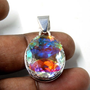 Rainbow Mystic Topaz Pendant , Sterling Silver Mystic Topaz Necklace, 37x22 mm Mercury Mystic Topaz Jewelry Pendant ,Gift For Her, Necklace image 5