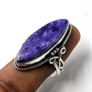 Handmade Charoite Ring: 925 Sterling Silver Gemstone Jewelry