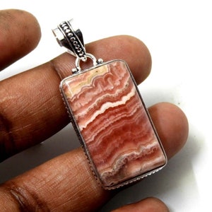 Handmade Rhodochrosite Pendant: 925 Sterling Silver Statement Piece