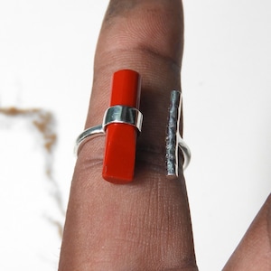Red Coral ring in 925 Sterling silver , Handmade Adjustable Natural Gemstone Jewelry