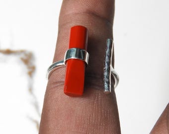 Anillo de coral rojo en plata de ley 925, joyería de piedras preciosas naturales ajustable hecha a mano