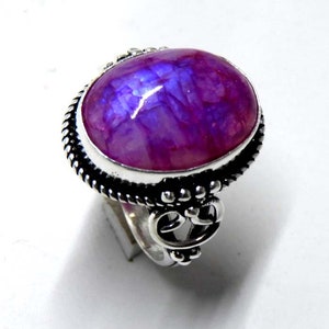 Pink Moonstone ring, 925 silver ring, Rainbow moonstone ring, Oval Shape Gemstone ring for her