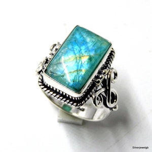 Rainbow Moonstone Ring: Sterling Silver Boho Gemstone Jewelry