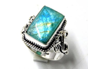 Rainbow Moonstone Ring: Sterling Silver Boho Gemstone Jewelry