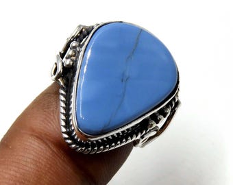 Handmade Owyhee Blue Opal Ring: Sterling Silver Boho Jewelry