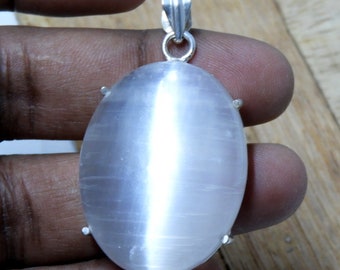 Selenite Pendant, Selenite Sterling Silver Pendant , 50x28 mm Gemstone Silver Pendant , Dainty Crystal Jewellery