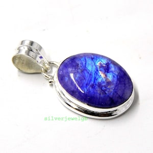 Rainbow Moonstone Pendant: Natural Gemstone 925 Sterling Silver