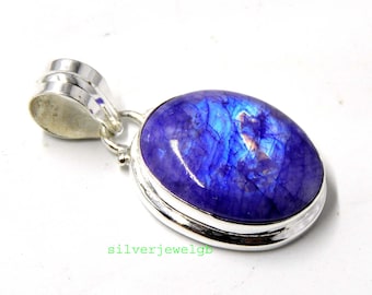 Rainbow Moonstone Pendant: Natural Gemstone 925 Sterling Silver