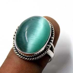 Echter Katzenauge Edelstein Ring 925 Sterling Silber Ring Boho Statement Ring Handgemachter echter Chrysoberyll Katzenauge Ring
