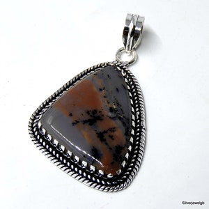 Natural Dendrite Opal Pendant: Handmade 925 Sterling Silver Jewelry