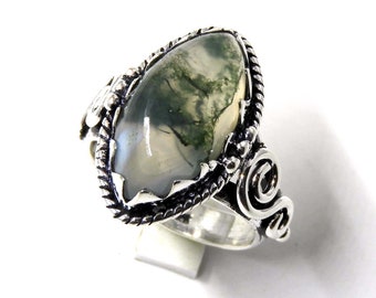 Moss Agate Sterling Silver Ring