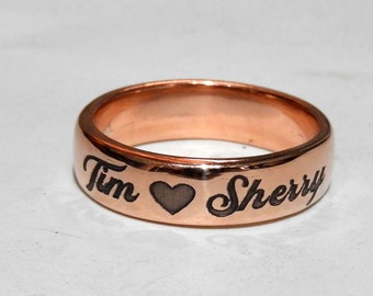 Personalized Copper Couple Ring: Engraved Name Band, Valentine's Gift