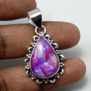 Natural Pink Moonstone Pendant,925 Sterling Silver Pendant ,Silver Pendant ,Teardrop Pink Rainbow Moonstone Silver Pendant ,Jewelry Pendant