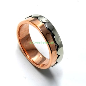 Mens Copper & Sterling Silver Wedding Band: Rustic Ring