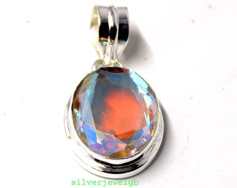 Ciondolo in argento sterling con topazio mistico: collana con pietre preziose arcobaleno