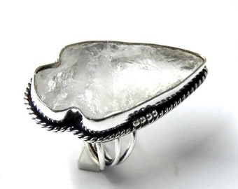 Sterling Silver Raw Quartz Arrowhead Ring: Natural Crystal Statement Jewelry