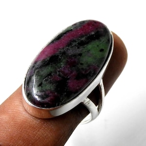 Ruby Zoisite Sterling Silver Ring ,Rare Ruby Zoisite Ring, 925 Sterling Silver Ring, Oval Gemstone Ring, Cabochon Ring, Zoisite Crystal Ring