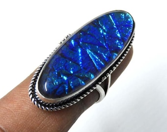 Blue australian triplet opal ring, australian opal ring, triplet opal ring, 925 sterling silver opal ring, anniversary gift