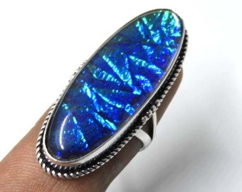 Blue Australian Triplet Opal Sterling Silver Ring, Anniversary Gift
