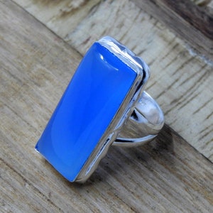 Blue Chalcedony Sterling Silver Ring: Handmade March Birthstone