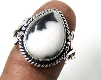 White Buffalo Turquoise Sterling Silver Ring: Western Boho Statement Jewelry