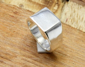 Solide 925 Sterling zilveren ring, zilveren vierkante Signet ring, mannen Signet ring, zilveren ring voor mannen, ring alle maten beschikbaar