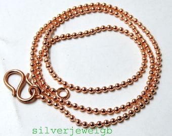 Collar de cadena de cuentas de bolas de cobre macizo: cadena de joyería de 2 mm