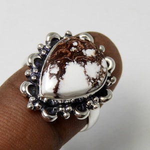 Wild Horse Magnesite Ring ,Sterling Silver Ring, natural white and brown gemstone ,handmade ring, Statement Ring, Christmas Gift Ring