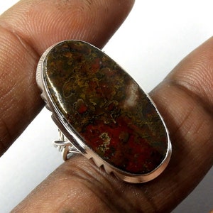 Natural Moss Agate Ring : 925 Sterling Silver