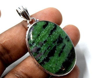 Handmade Ruby Zoisite Pendant: 925 Sterling Silver Gemstone Jewelry