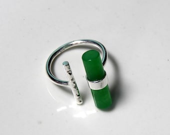 Green Nephrite Jade Adjustable 925 Sterling Silver Ring, Statement Jewelry