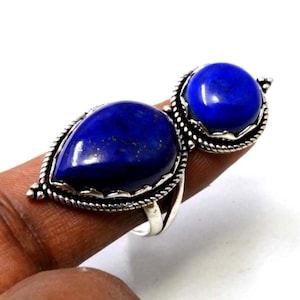Handgemachte Birne Lapis Lazuli Sterling Silber Ring - Boho Statement
