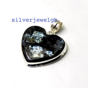 Heart Larvikite Pendant: Handmade Sterling Silver Necklace, Natural Gemstone