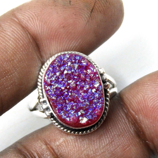 Titanium Druzy Ring , Pink Druzy Silver ring ,Gemstone Women Ring , Jewellery Ring ,Gift For Girl, Sterling Silver Ring, Gift For Her Ring