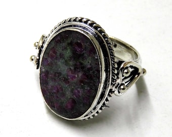 Ruby Kyanite Sterling Silver Ring: Natural Gemstone Boho Jewelry