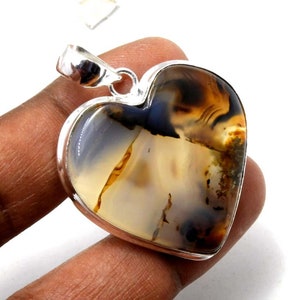 Montana Agate Gemstone Sterling Silver Pendant, Heart Montana Agate Pendant, Montana Agate Sweetheart Pendant , Montana Agate Necklace