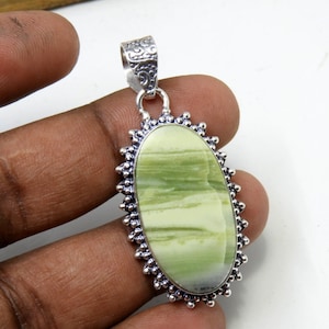 Peruvian Serpentine Sterling Silver Pendant: Handmade Necklace