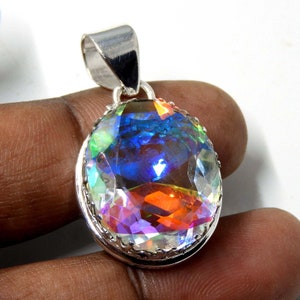 Rainbow Mystic Topaz Pendant , Sterling Silver Mystic Topaz Necklace, 37x22 mm Mercury Mystic Topaz Jewelry Pendant ,Gift For Her, Necklace image 3