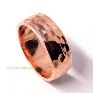 Handmade Hammered Copper Band Ring: Textured Mens Ring