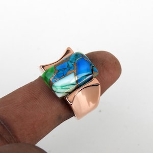 Blue Oyster Copper Turquoise Ring, Handmade Band Ring