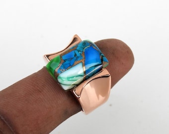 Blue Oyster Copper Turquoise Ring, Handmade Band Ring