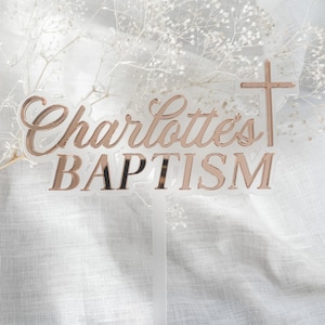 Personalised Baptism Cake Topper | Double Layer Acrylic | Custom Name | Christening | Rose Gold
