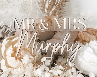 Wedding Cake Topper | Rustic Wedding | Decorations | Bride and Groom | Floating | Mr & Mrs Murphy | Acrylic | Personalised
