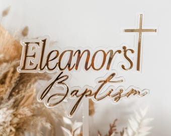 Personalised Baptism Cake Topper | Double Layer Acrylic | Custom Name | Christening | Religious Cake Topper