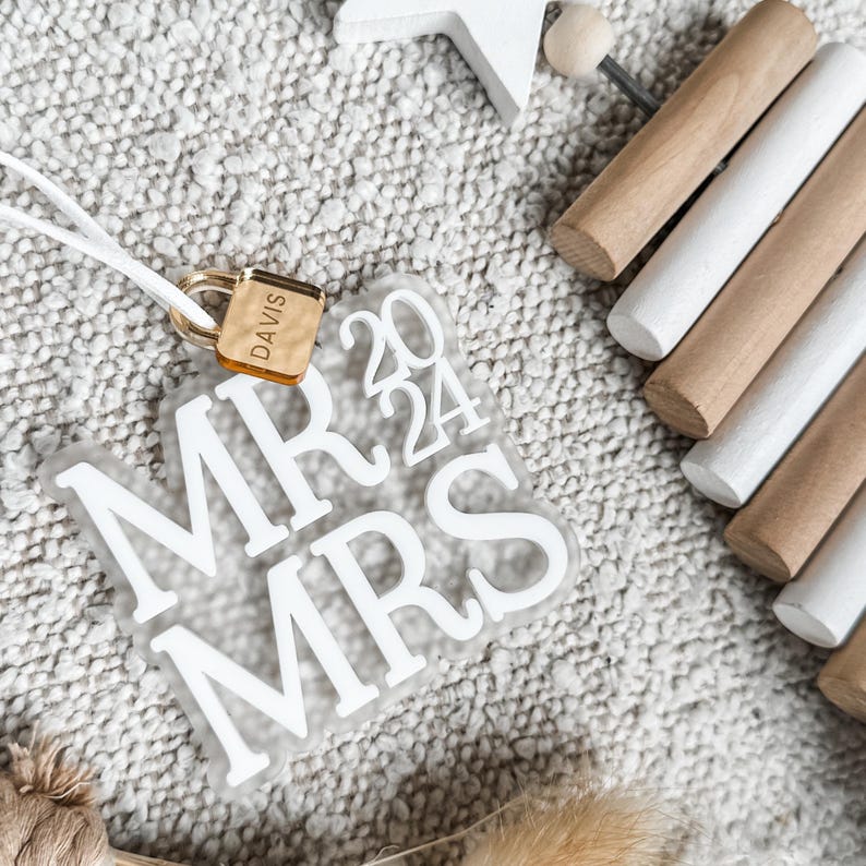 Mr & Mrs Christmas Lock Personalised Bauble 2024 Newlywed Christmas