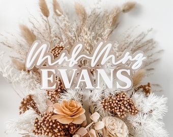 Personalised Wedding Cake Topper | Rustic | Decorations | Bride and Groom | Floating | Mr & Mrs Evans | Acrylic