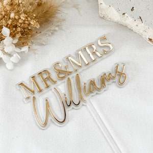 Wedding Cake Topper | Gold Cake Topper| Wedding Cake | Personalised last name| | Handmade | Floating | Mr & Mrs Williams | Acrylic